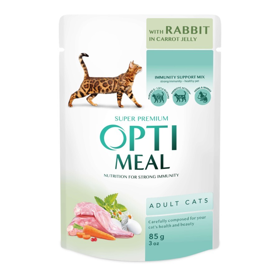 Вологий корм для кішок Optimeal з кроликом в морквяному желе 85 г: ціни та характеристики