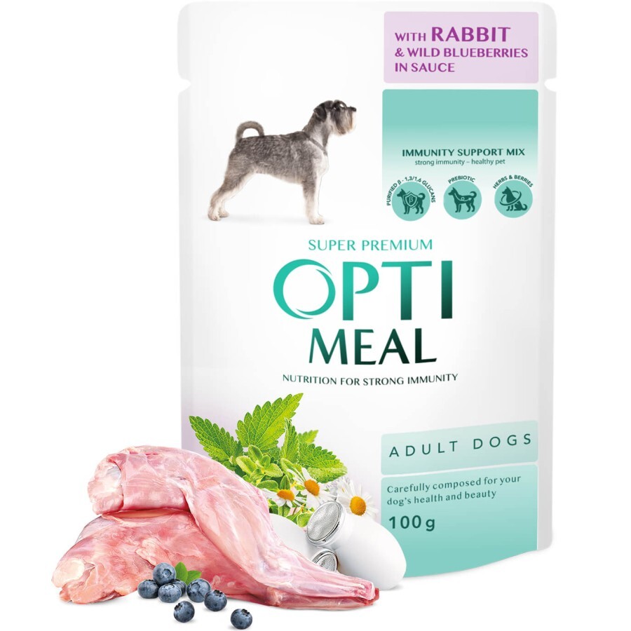 Вологий корм для собак Optimeal з кроликом та чорницею в соусі 100 г: ціни та характеристики