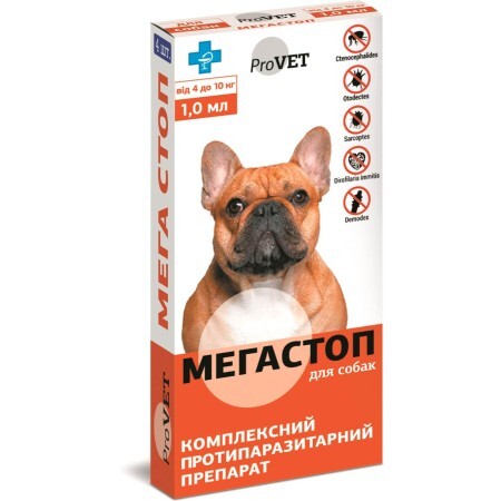 Капли для животных ProVET Мега Стоп от паразитов для собак от 4 до 10 кг 4/1 мл
