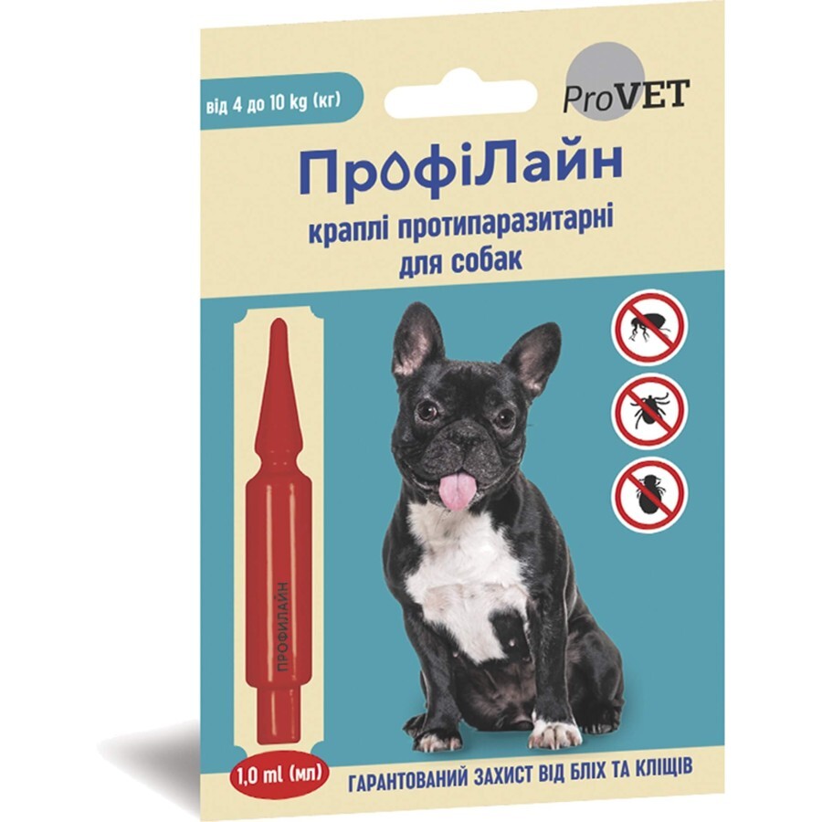 Краплі для тварин ProVET ПрофіЛайн від бліх та кліщів для собак вагою 4-10 кг 1 мл: ціни та характеристики