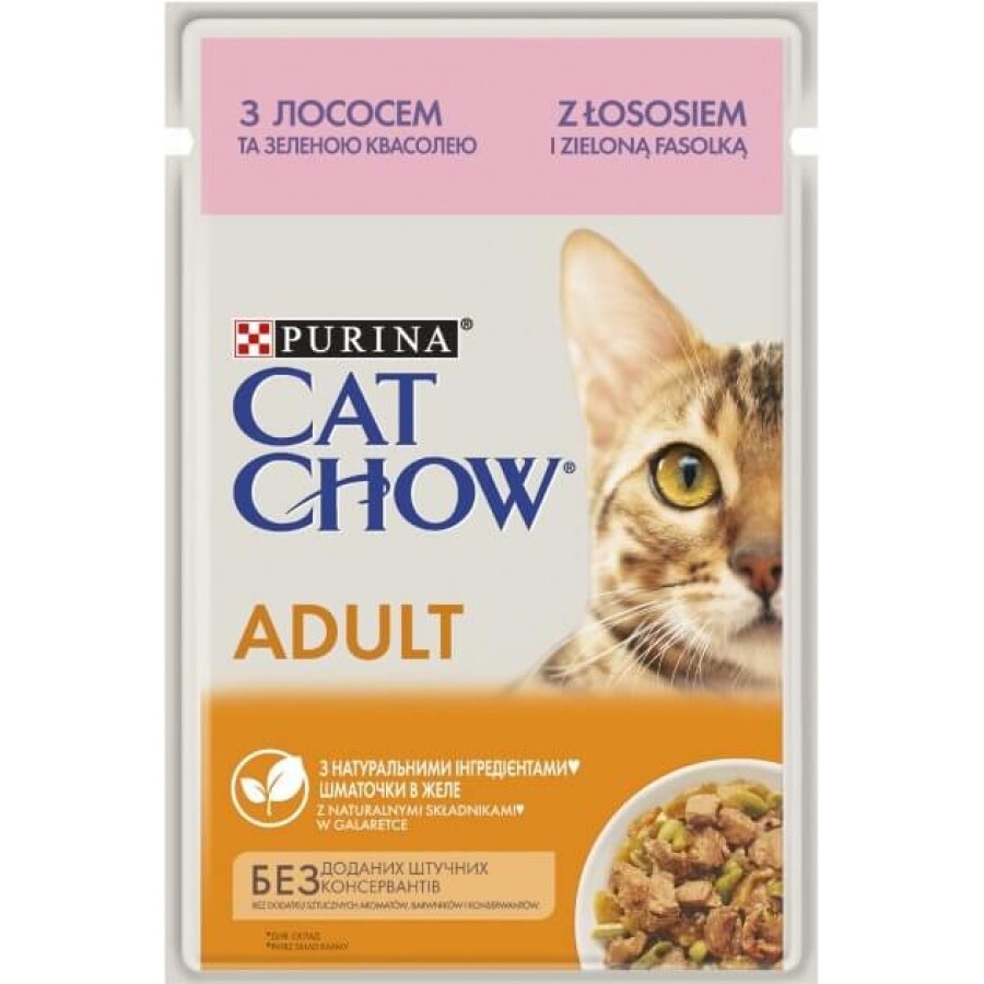 Влажный корм для кошек Purina Cat Chow Adult с лососем и зеленой фасолью в желе 85г: цены и характеристики