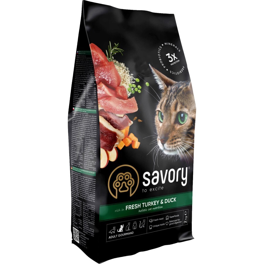 Сухий корм для кішок Savory Adult Cat Gourmand Fresh Turkey and Duck 2 кг: ціни та характеристики