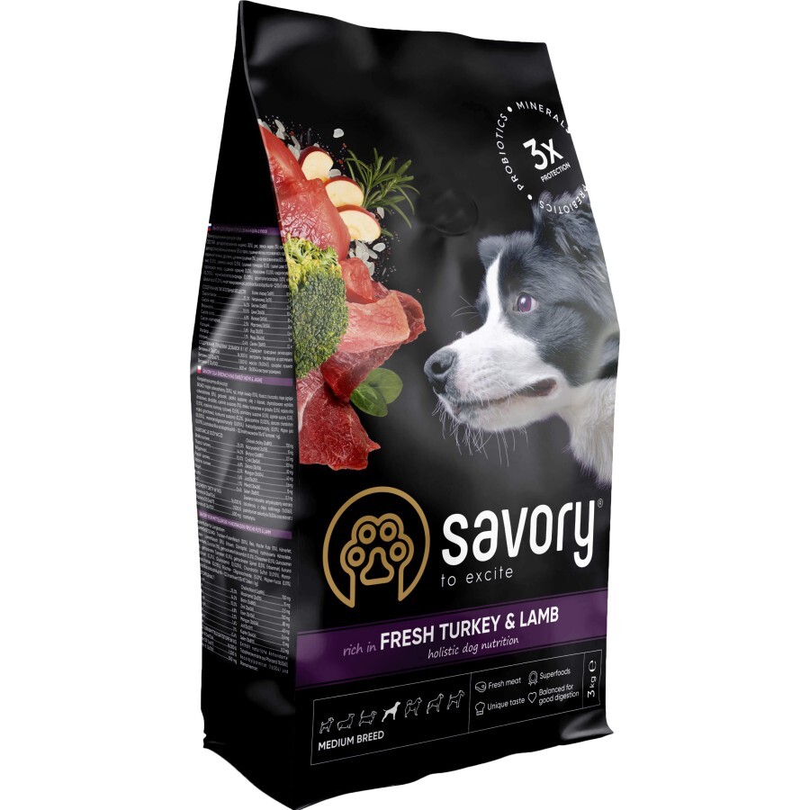 Сухий корм для собак Savory Medium Breed rich in Fresh Turkey and Lamb 3 кг: ціни та характеристики