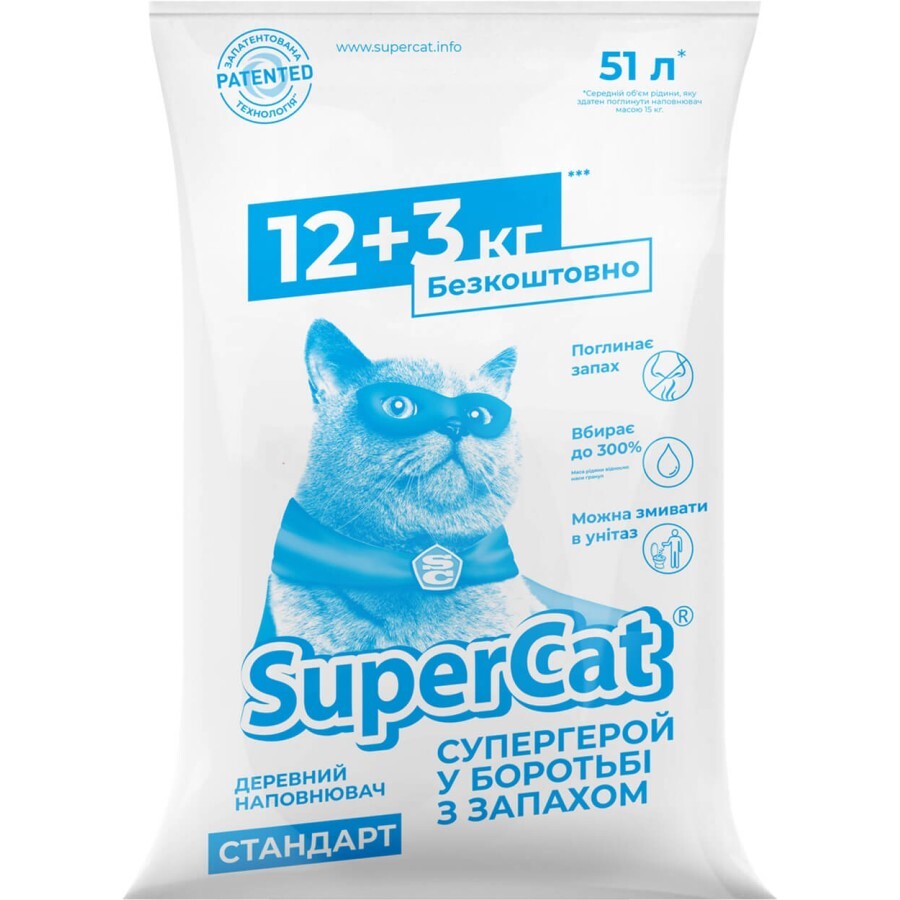 Наполнитель для туалета Super Cat Стандарт Деревянный впитывающий 12+3 кг: цены и характеристики