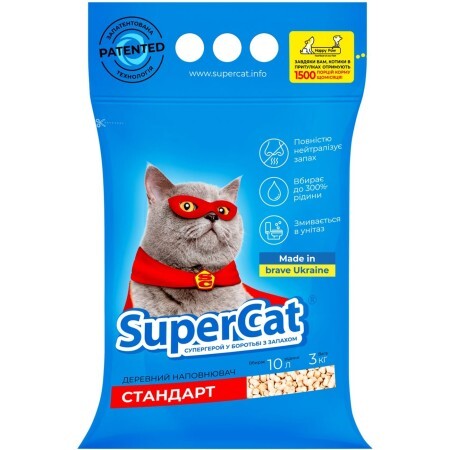 Наполнитель для туалета Super Cat Стандарт Деревянный впитывающий 3 кг (5 л)