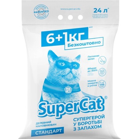 Наповнювач для туалету Super Cat Стандарт Деревний вбирний 6+1 кг (12 л)