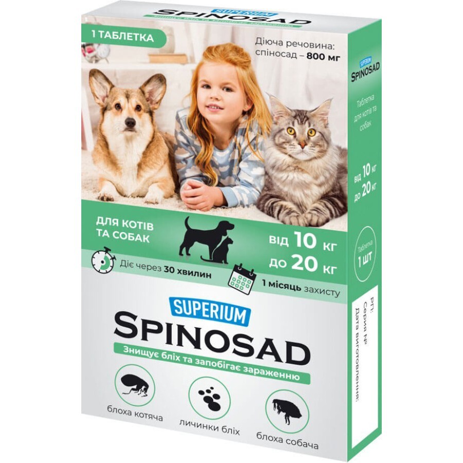 Таблетки для тварин SUPERIUM Spinosad від бліх для кішок і собак вагою 10-20 кг: ціни та характеристики