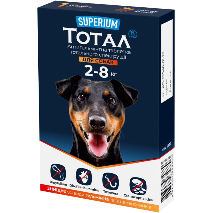Таблетки для тварин SUPERIUM Тотал тотального спектру дії для собак 2-8 кг: ціни та характеристики