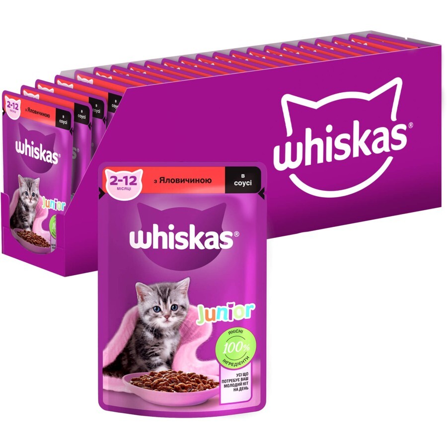 Влажный корм для кошек Whiskas Kitten Говядина в соусе 85 г: цены и характеристики