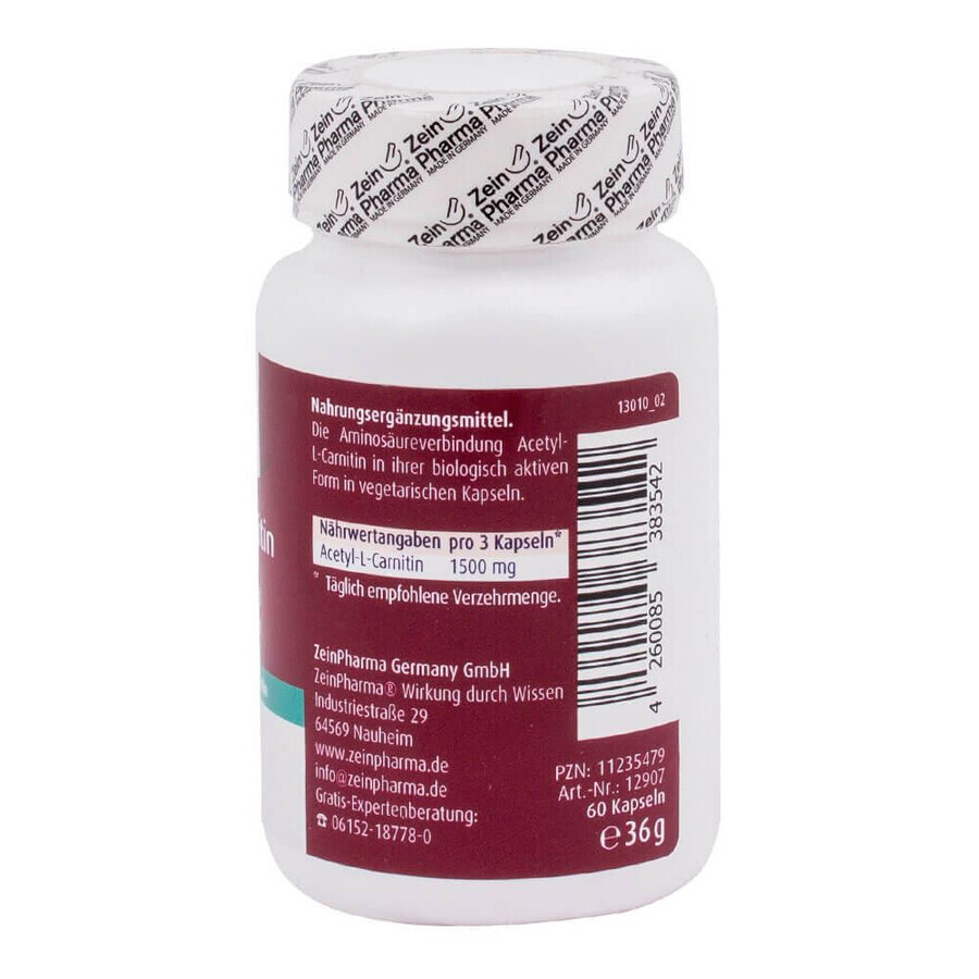 Ацетил L-карнітин Zein Pharma, 500 мг, 60 капсул: ціни та характеристики