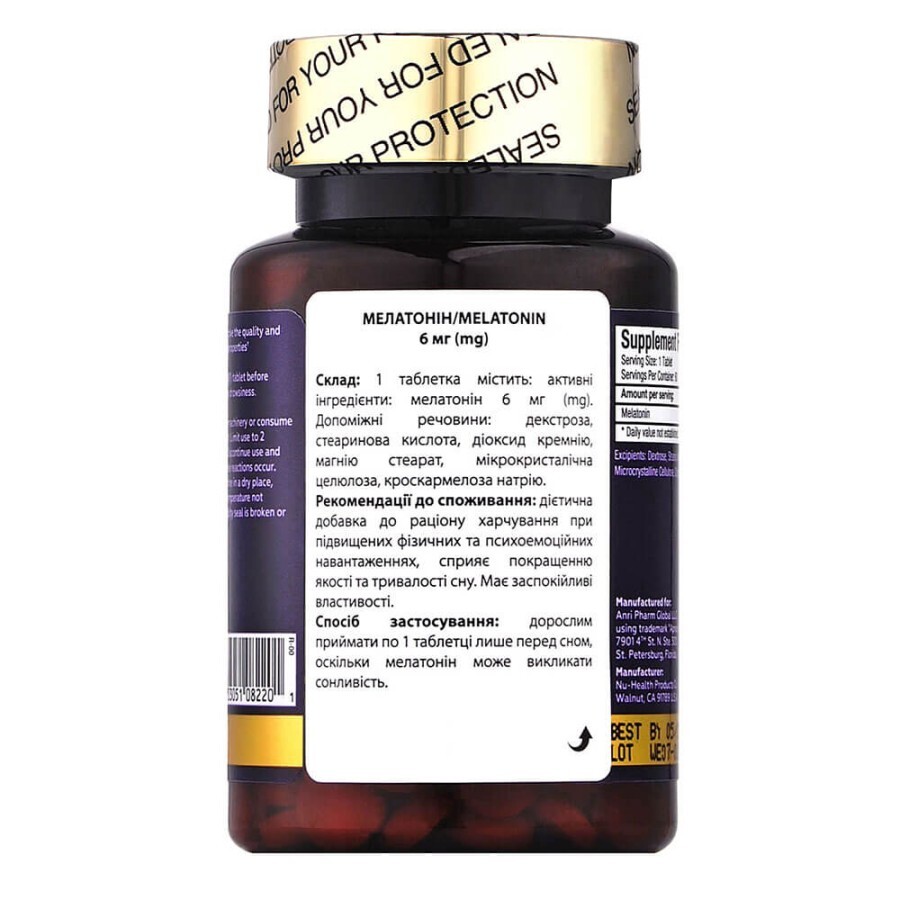 Мелатонин, 6 мг, 60 табл., Apnas Natural: цены и характеристики