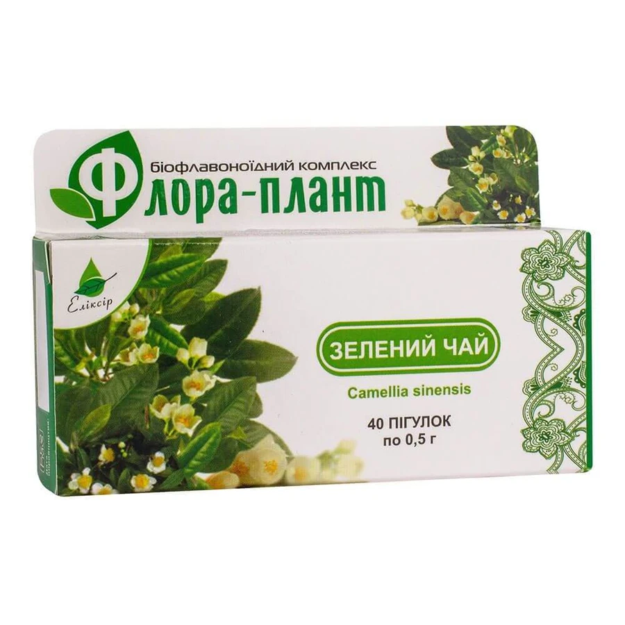 Зелений чай, 0,5 г, 40 таблеток, Флора-плант: ціни та характеристики