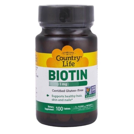 Біотин, 1000 мкг, 100 таблеток, Country Life