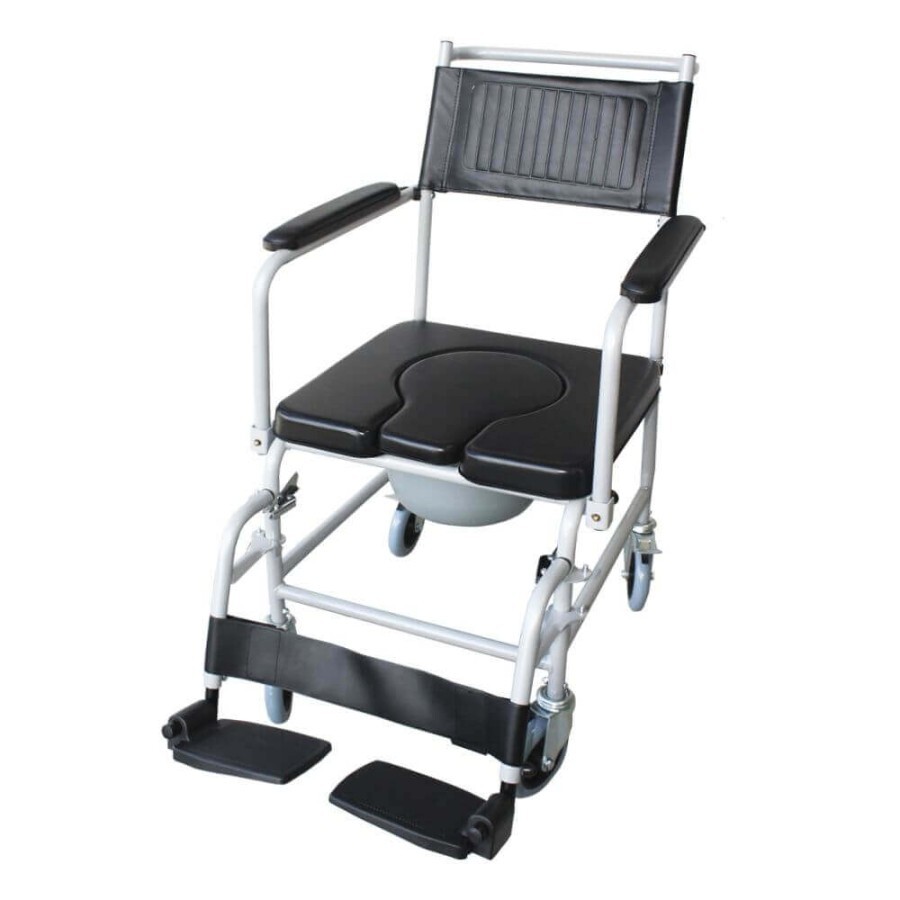 Крісло-каталка з санітарним обладнанням, відкидними підлокітниками та колесами Ridni KJT707C: ціни та характеристики