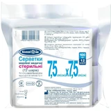 Серветки марлеві Білосніжка стерильні, тип 17, 7.5 х 7.5см 12 шарові №100