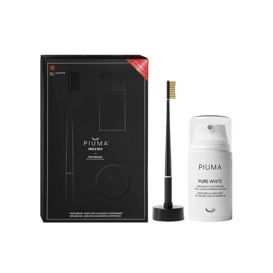 Зубна щітка Piuma Medium Vitamin C + база (календар), чорна + зубна паста, 75 мл: цены и характеристики
