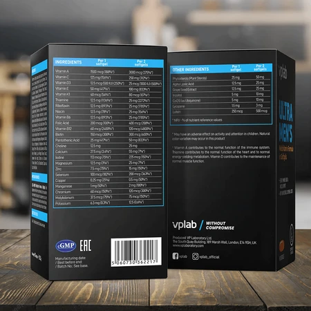 Мультивітамінна формула для чоловіків VPLab Ultra Men`s Multivitamin, 90 гелевих капсул: цены и характеристики