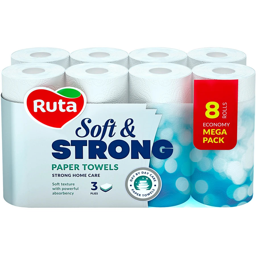 Бумажные полотенца Ruta Soft & Strong 3 слоя 8 рулонов: цены и характеристики