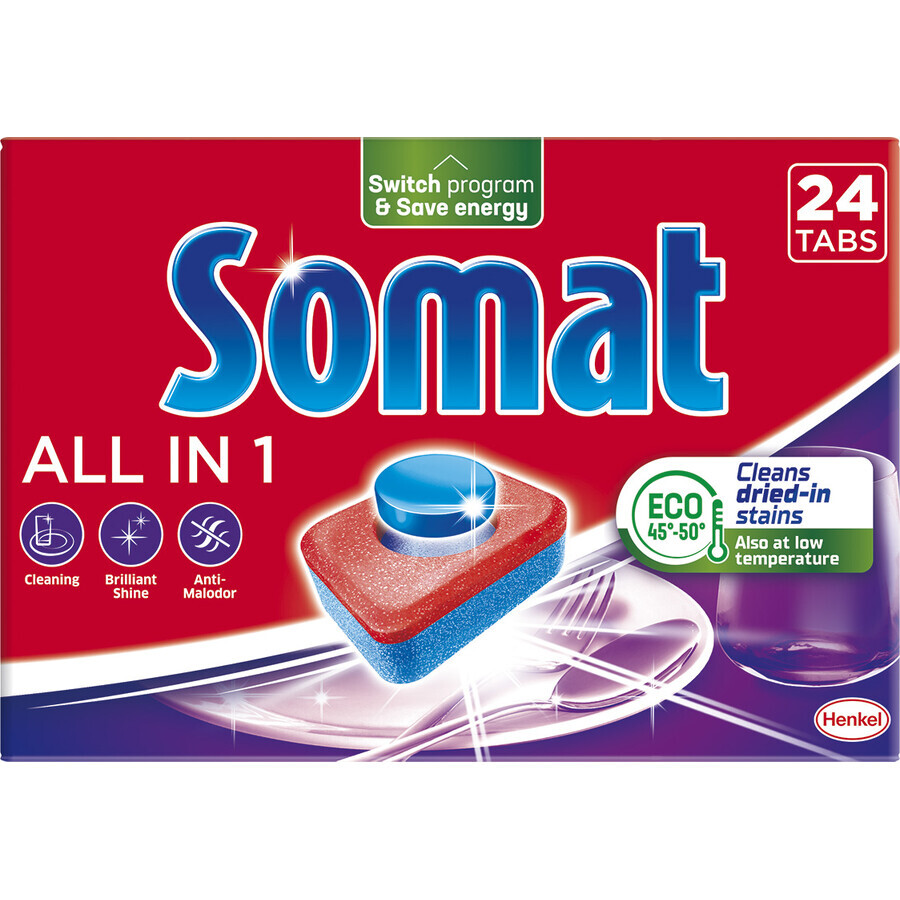 Таблетки для посудомоечных машин Somat All in 1 24 шт.: цены и характеристики