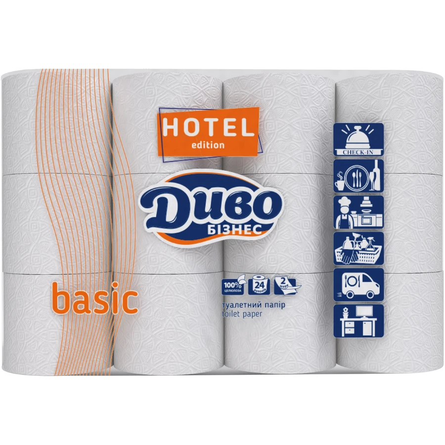 Туалетная бумага Диво Бизнес Basic for Hotel 2 слоя 24 рулона: цены и характеристики