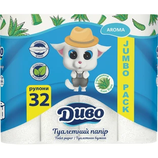 Туалетний папір Диво Aroma Алое Віра 2 шари біла 32 рулони