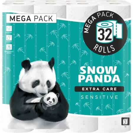 Туалетний папір Сніжна Панда Extra Care Sensitive 3 шари 32 рулони