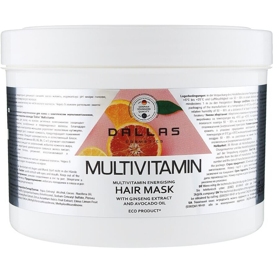 Маска для волос Dalas Multivitamin Энергетическая с компл. мультивитаминов, экстрактом женьшеня и маслом авокадо 500мл: цены и характеристики