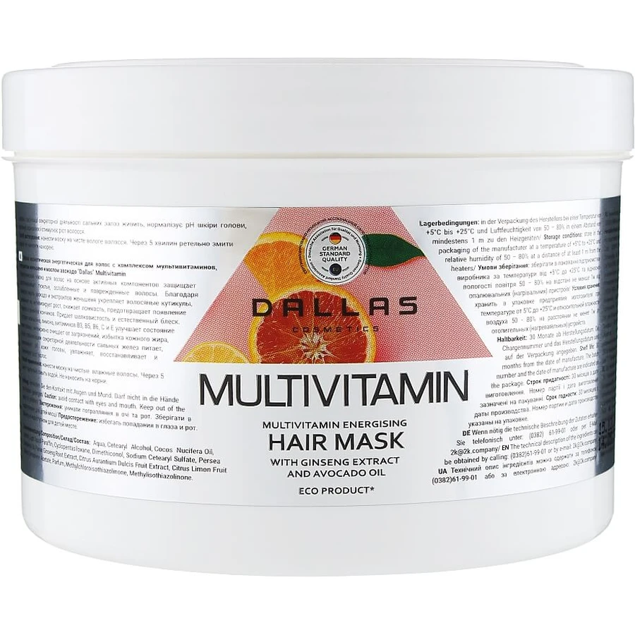 Маска для волос Dalas Multivitamin Энергетическая с компл. мультивитаминов, экстрактом женьшеня и маслом авокадо 500мл: цены и характеристики