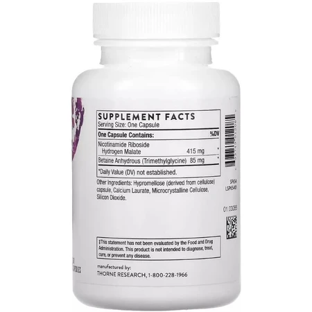 Никотинамид Рибозид, 415 мг, Nicotinamide Riboside, NiaCel 400, Thorne Research, 60 капсул: цены и характеристики