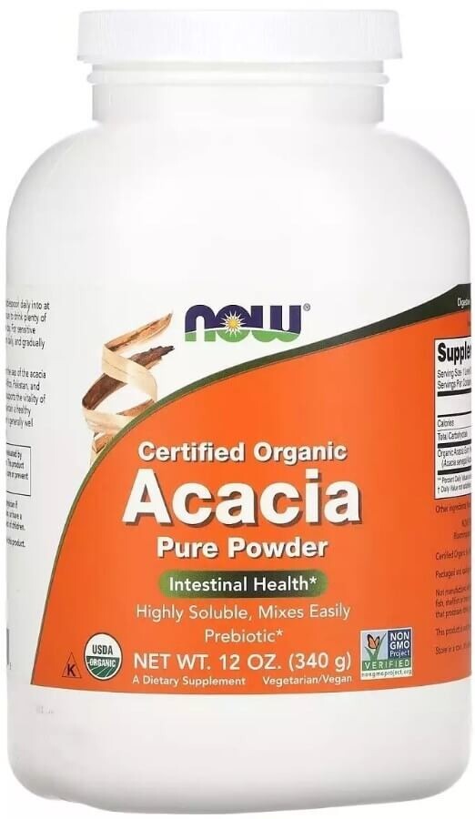 Клетчатка акации, сертифицированный органический порошок, Organic Acacia Pure Powder, Now Foods, 340 г: цены и характеристики