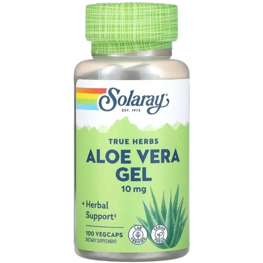 Алоэ вера, концентрированный гель, 10 мг, Aloe Vera Gel, Solaray, 100 вегетарианских капсул: цены и характеристики