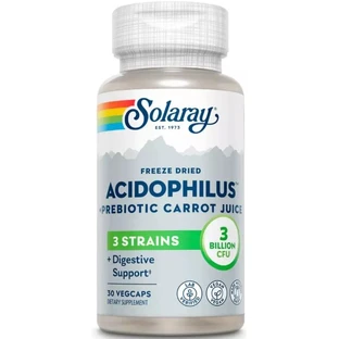 Ацидофилы, Пробиотик и пребиотик морковного сока, Acidophilus 3 Strain Probiotic & Prebiotic Carrot Juice, Solaray, 30 вегетарианских капсул