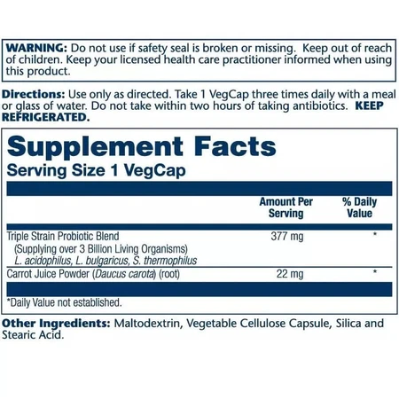 Ацидофилы, Пробиотик и пребиотик морковного сока, Acidophilus 3 Strain Probiotic & Prebiotic Carrot Juice, Solaray, 30 вегетарианских капсул: цены и характеристики