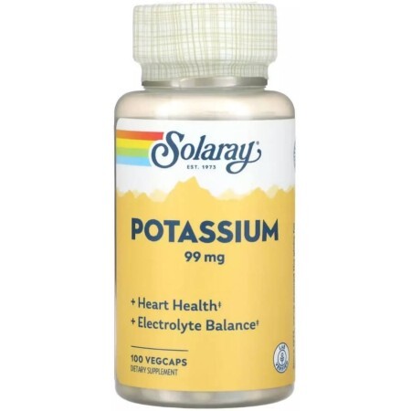 Калій, 99 мг, Potassium, Solaray, 100 вегетаріанських капсул