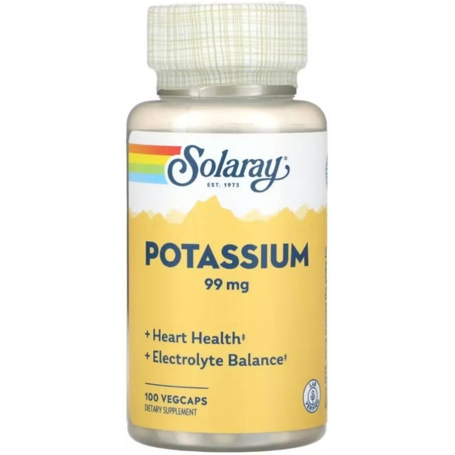Калій, 99 мг, Potassium, Solaray, 100 вегетаріанських капсул: ціни та характеристики