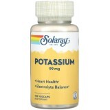 Калий, 99 мг, Potassium, Solaray, 100 вегетарианских капсул	