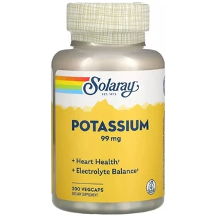 Калий, 99 мг, Potassium, Solaray, 200 вегетарианских капсул