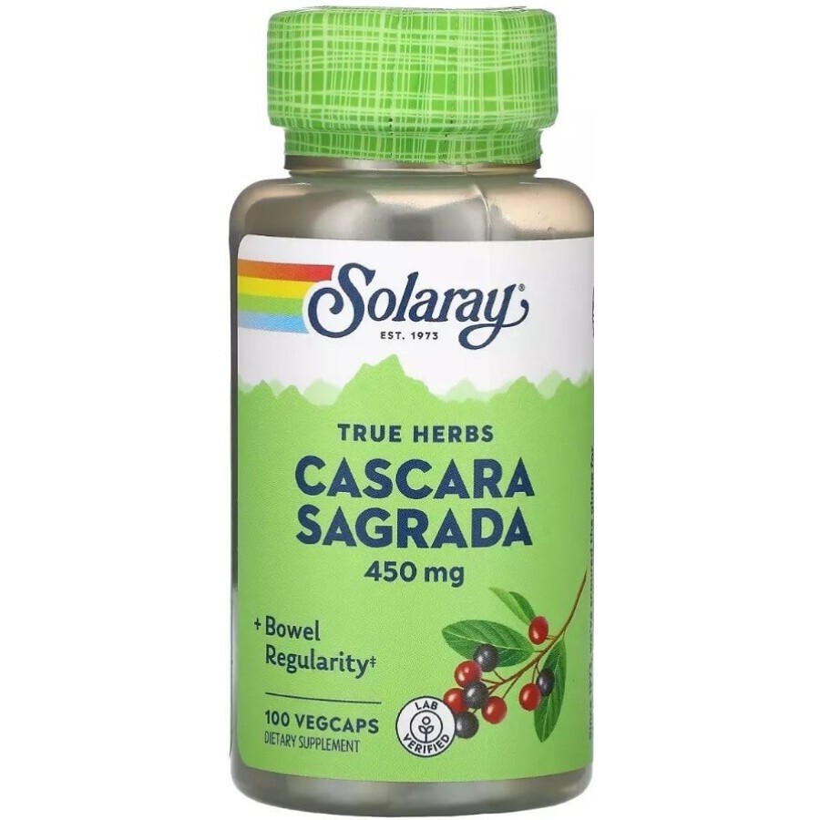 Каскара Саграда, 450 мг, Cascara Sagrada, Solaray, 100 вегетаріанських капсул: ціни та характеристики