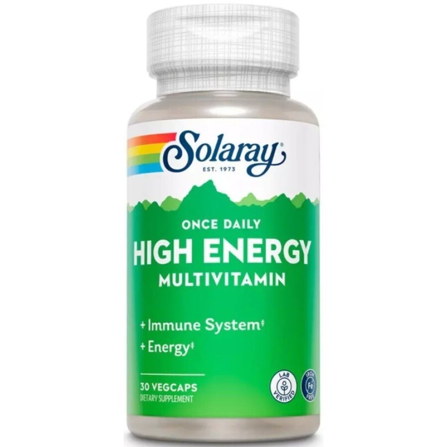 Мультивитамины, без железа, Once Daily High Energy Iron-Free, Solaray, 30 вегетарианских капсул: цены и характеристики