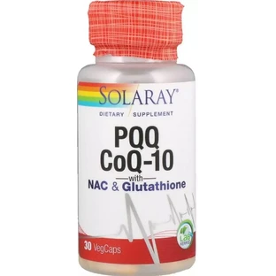 Витамин B14 и кофермент Q10 с N-ацетилцистеином и глутатионом, PQQ, CoQ-10 with NAC & Glutathione, Solaray, 30 вегетарианских капсул