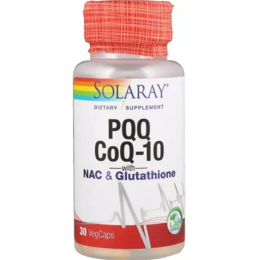 Вітамін B14 та кофермент Q10 з N-ацетилцистеїном та глутатіоном, PQQ, CoQ-10 with NAC & Glutathione, Solaray, 30 вегетаріанських капсул: ціни та характеристики
