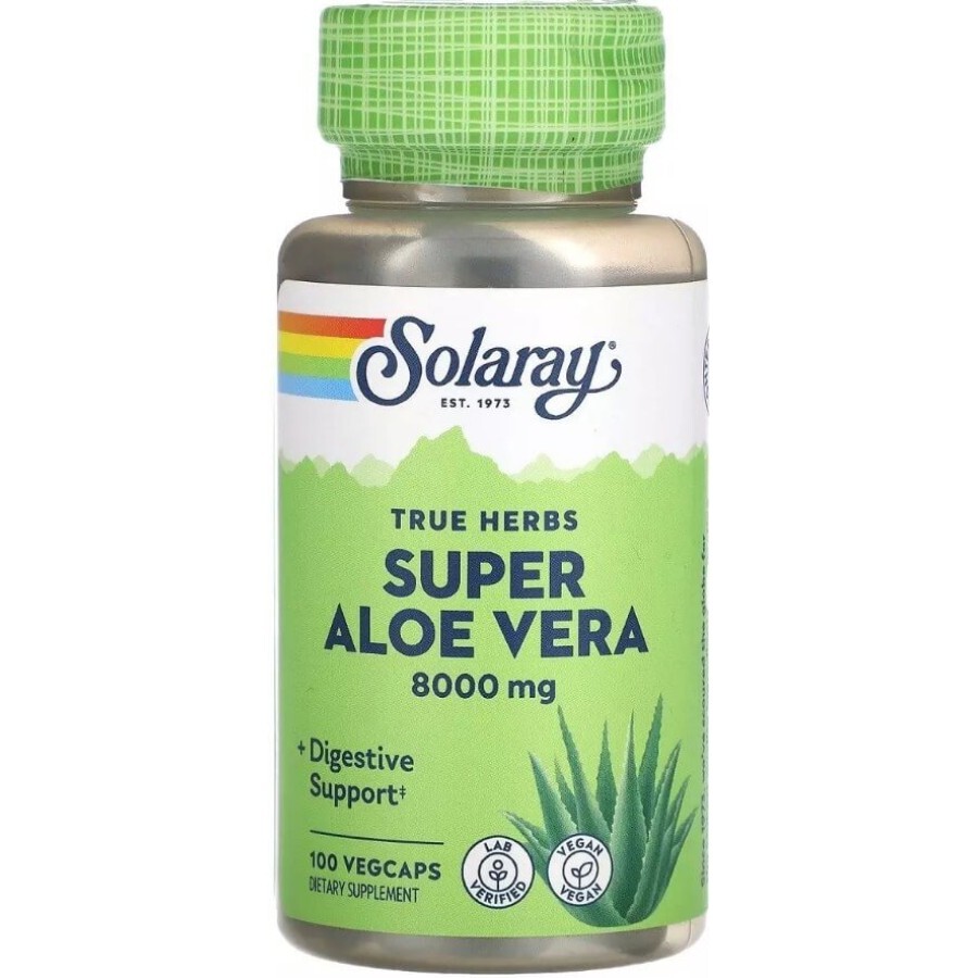 Супер Алоэ вера, 8000 мг, Super Aloe Vera, Solaray, 100 вегетарианских капсул: цены и характеристики