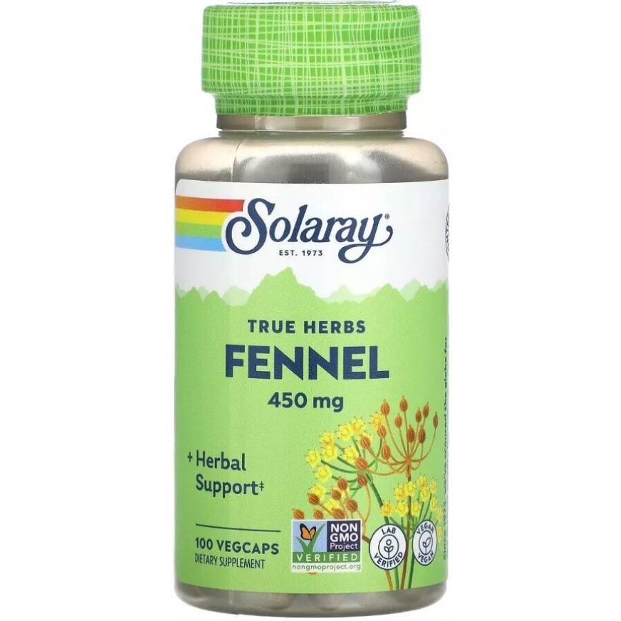 Фенхель, 450 мг, Fennel, Solaray, 100 вегетаріанських капсул: ціни та характеристики