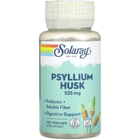 Лушпиння насіння подорожника, 525 мг, Psyllium Husk, Solaray, 100 вегетаріанських капсул