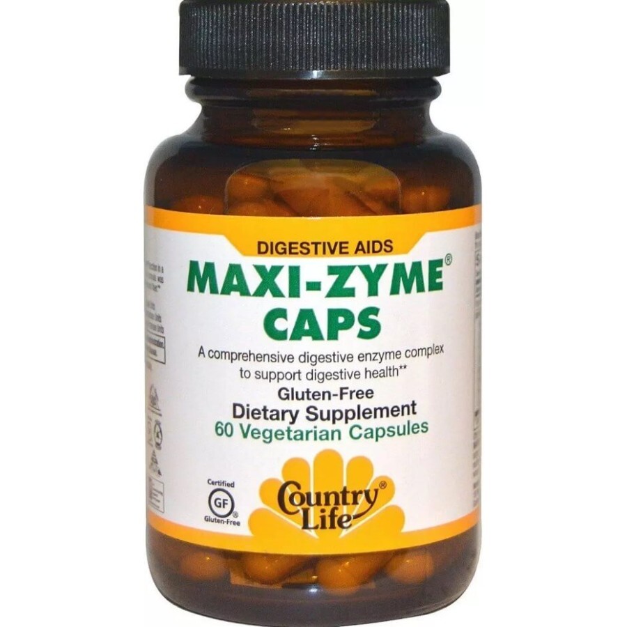 Мульти-ферментная добавка, Maxi-Zyme Caps, Country Life, 60 вегетарианских капсул: цены и характеристики