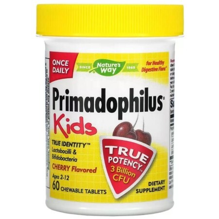Пробіотики для дітей від 2 до 12 років, 3 млрд КУО, смак вишні, Primadophilus, Kids, Age 2-12, Nature's Way, 60 жувальних таблеток