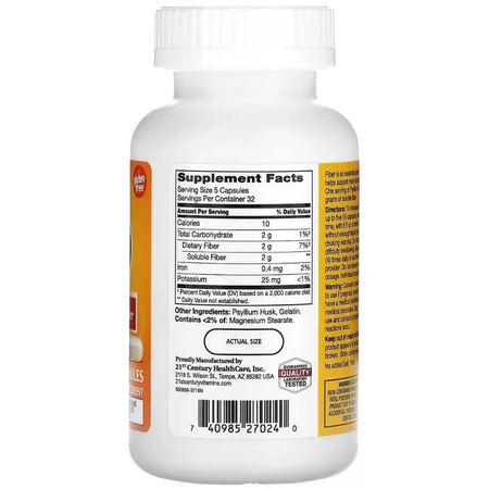 Клітковина з подорожника, Psyllium Fiber, 21st Century, 160 капсул: ціни та характеристики