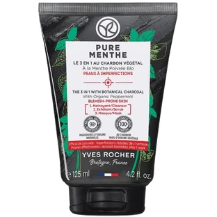 Очищающее средство 3 в 1 Пюр Мент Yves Rocher Pure Menthe для матовости кожи с углем и мятой, 125 мл