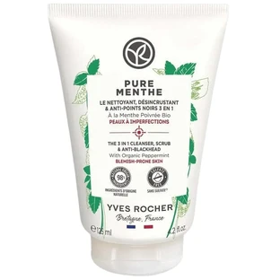 Гель-скраб 3 в 1 Пюр Мент Yves Rocher Pure Menthe для очищения пор с мятой для матовости, 125 мл