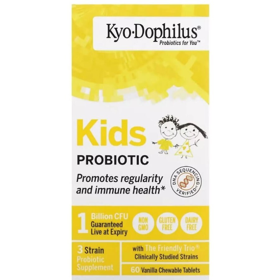 Пробіотик для дітей, смак ванілі, Kids Probiotic, Kyolic, 60 жувальних таблеток: ціни та характеристики